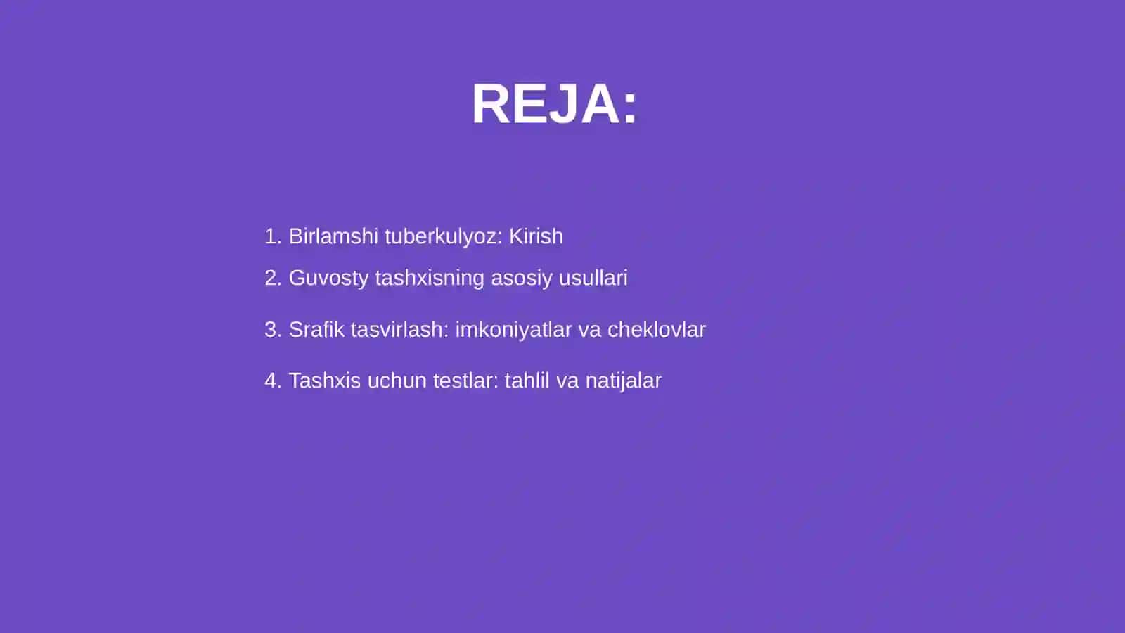Birlamshi tuberkulyoz - guvosty tashxislash, srafik tasvirlash, testlar va klasterlar yechish 2