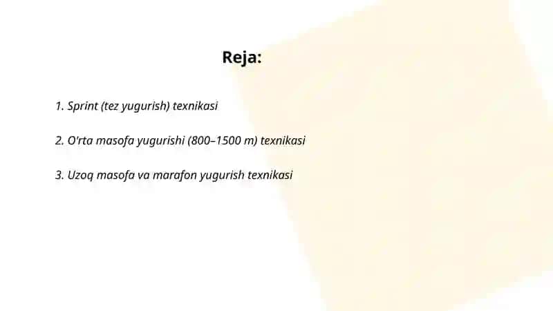 Sprint (tez yugurish) texnikasi 2
