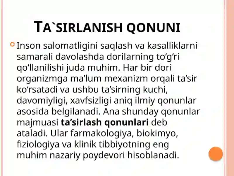 TA’SIRLASH QONUNLARI TIBBIYOTDA  AHAMIYATI 2