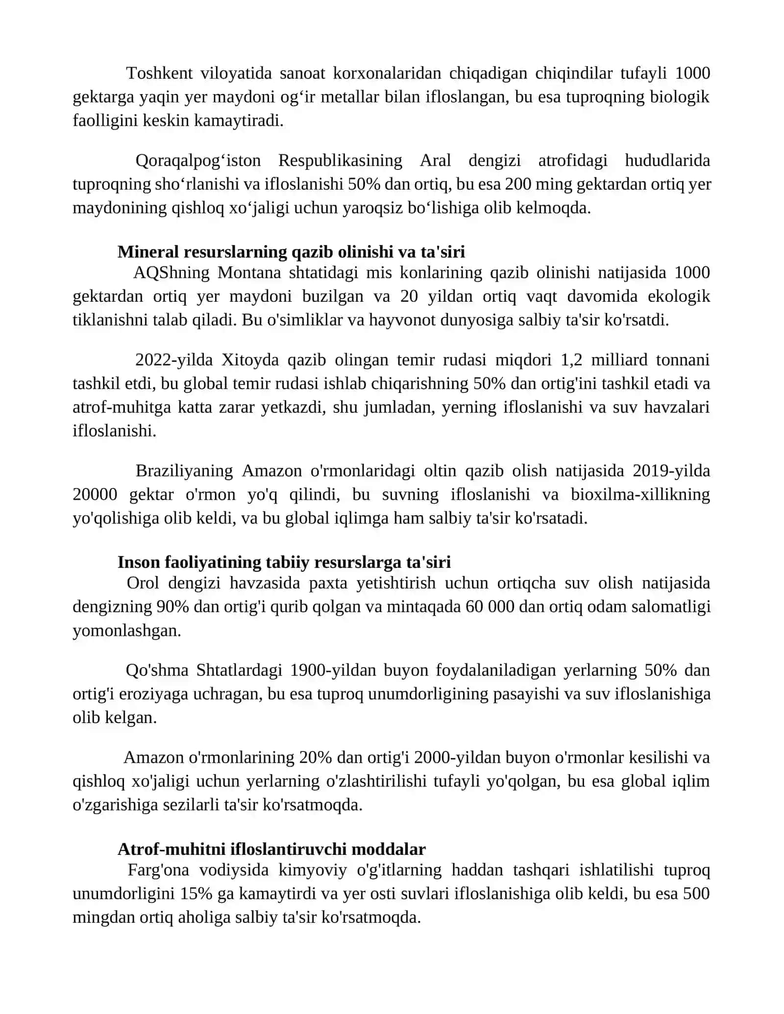 Insonning tabiiy resurslarga ta'sirini baholash 2