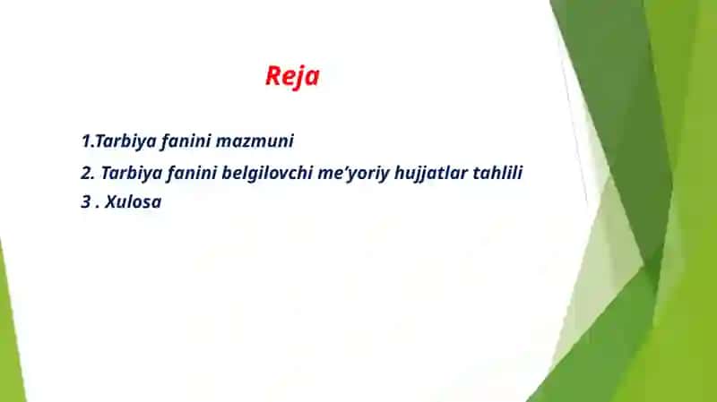Tarbiya fanini belgilovchimeʼyoriyhujjatlar 2