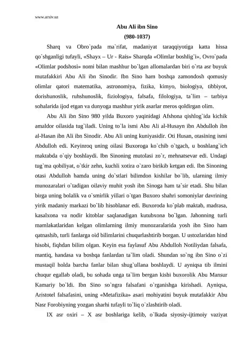 Abu Ali ibn Sino xayoti va ijodi 2