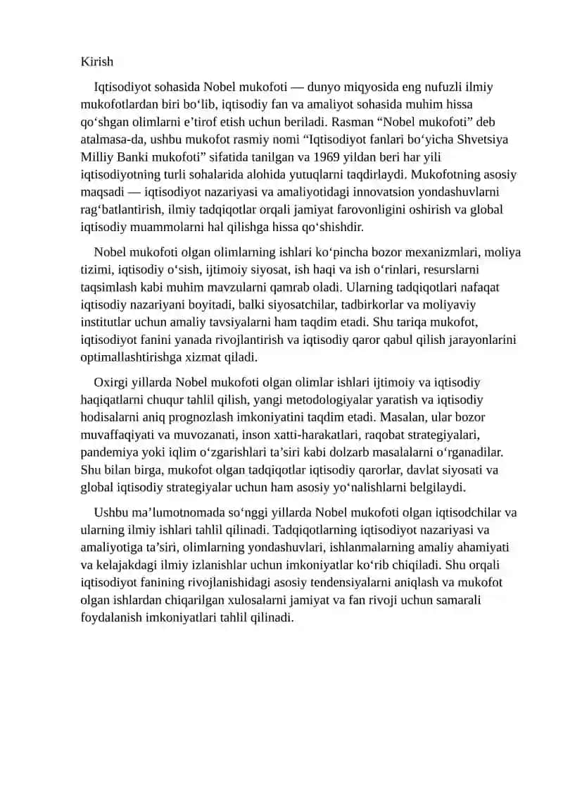 IQTISODIYOT SOHASIDA NOBEL MUKOFOTI LAUREATLARI 2