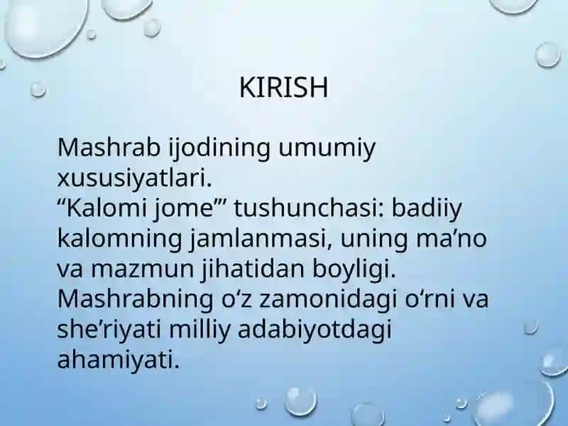Mashrab ijodida kalomijome' badiiy san'ati 2
