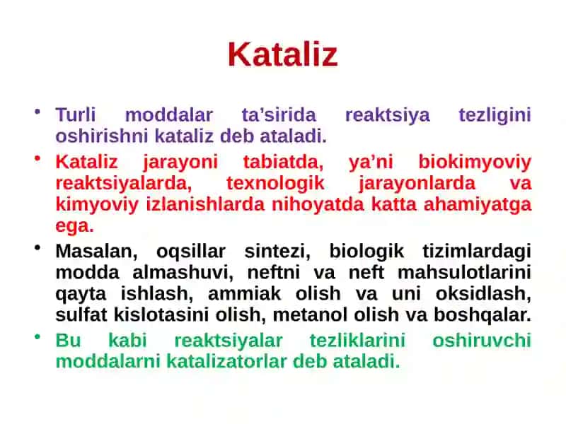 Katalizning umumiy tushunchalari 2