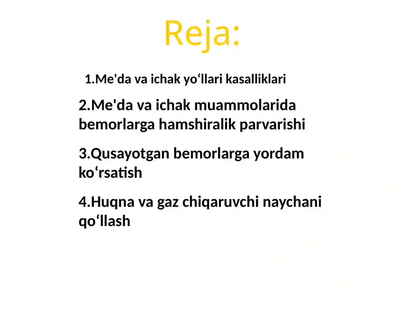 Me'dava ichak muammolarida bemorlarga hamshiralik parvarishi 2