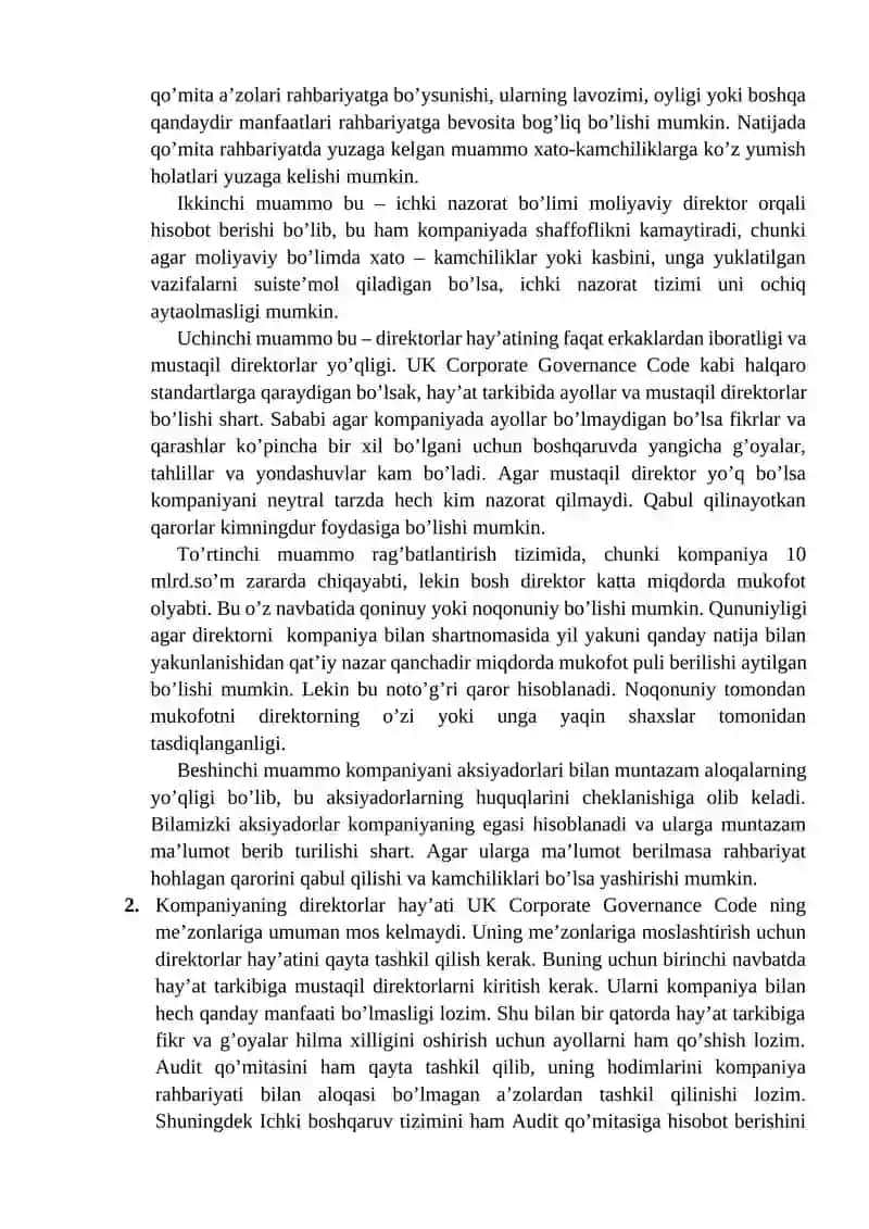 "FAYZMED" AJ – KORPORATIV BOSHQARUVDAGI MUAMMOLAR 2
