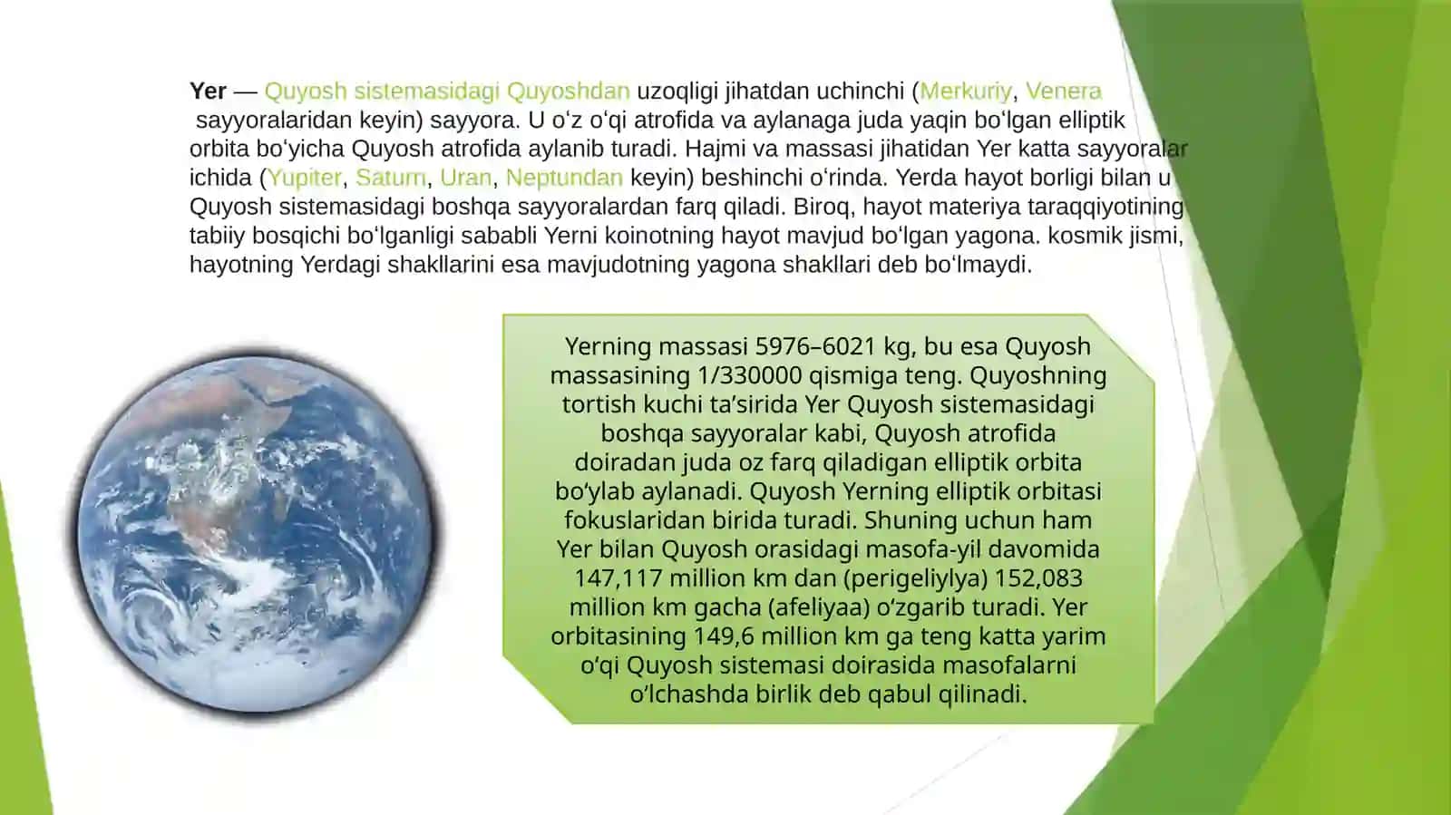 Yer sayyorasi va Oyning  umumiy harakteristikasi 2