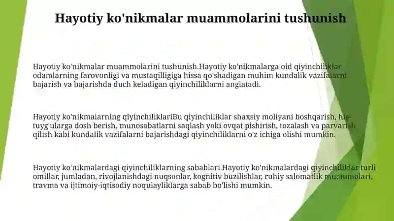 Hayotiy ko'nikmalarning qiyinchiliklari 2