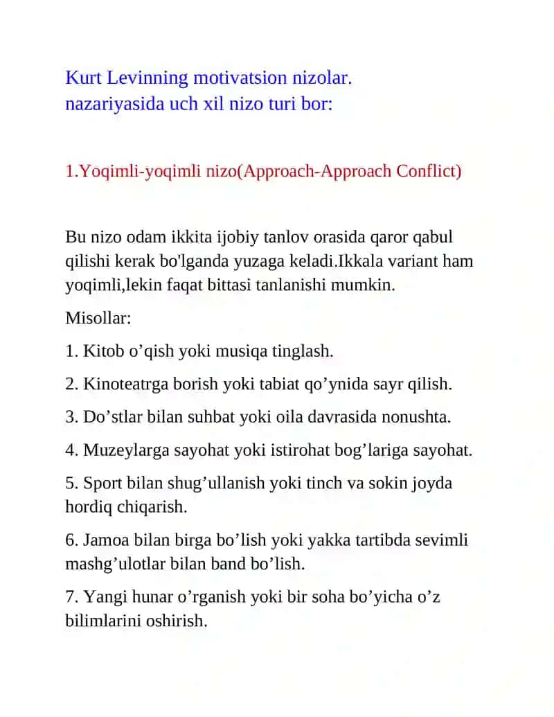 Kurt Levinning motivatsion nizolar 2