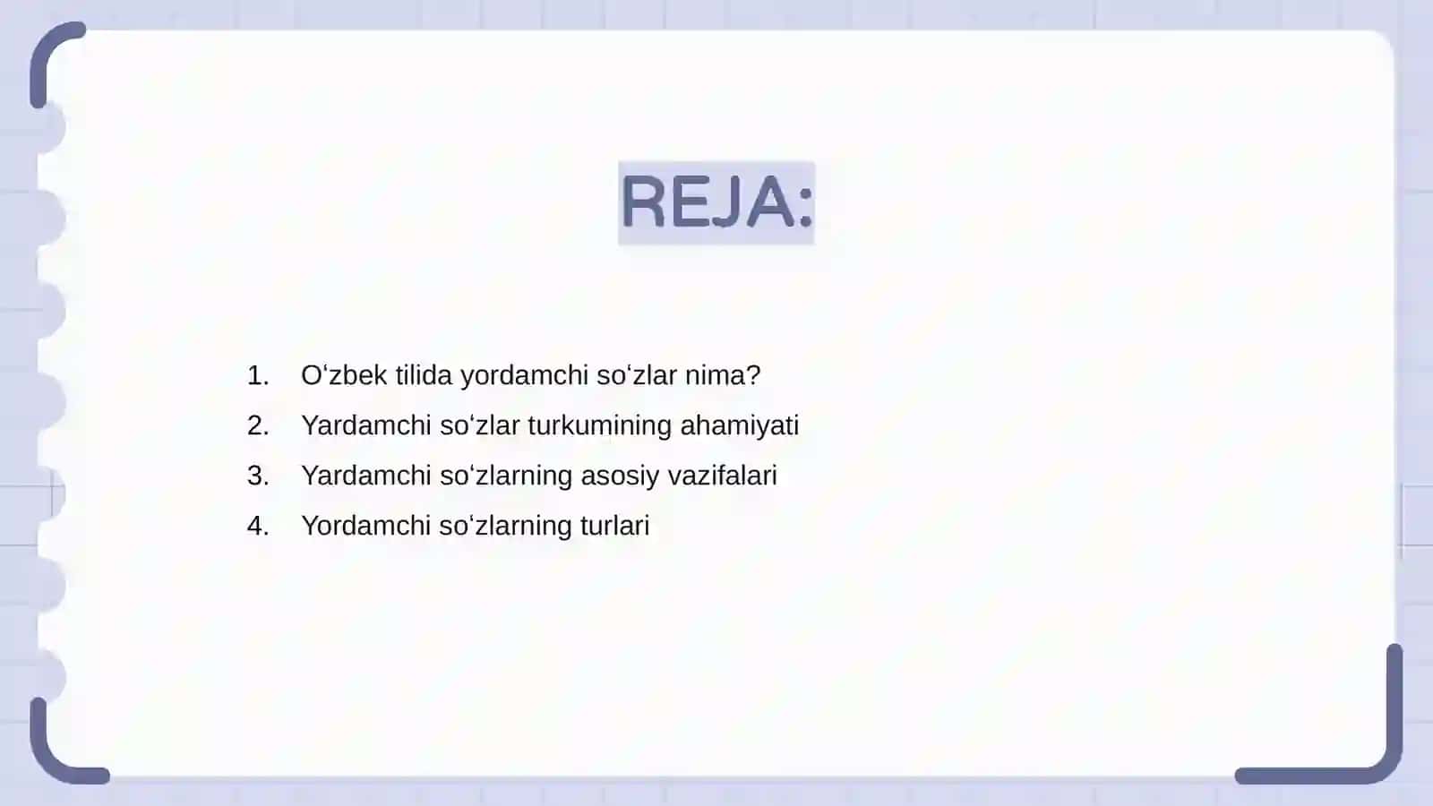 Oʻzbek tilida yordamchi soʻz turkumlari 2