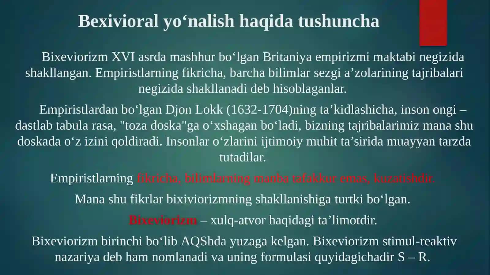 SHAXS NAZARIYASINING BIXEVIORAL YO‘NALISHI 2