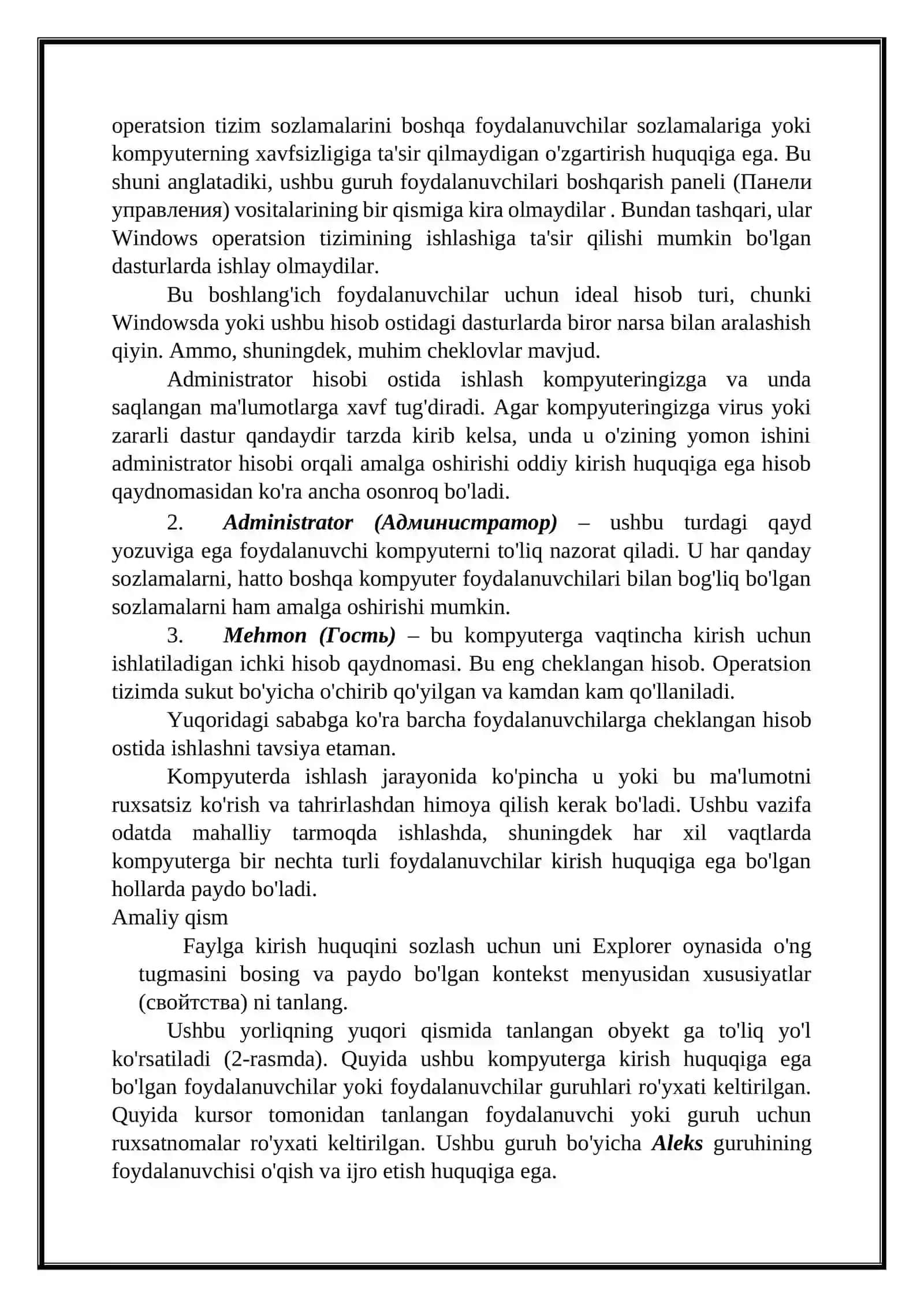 Umumiy ruxsat va foydalanuvchi huquqlarini sozlash 2
