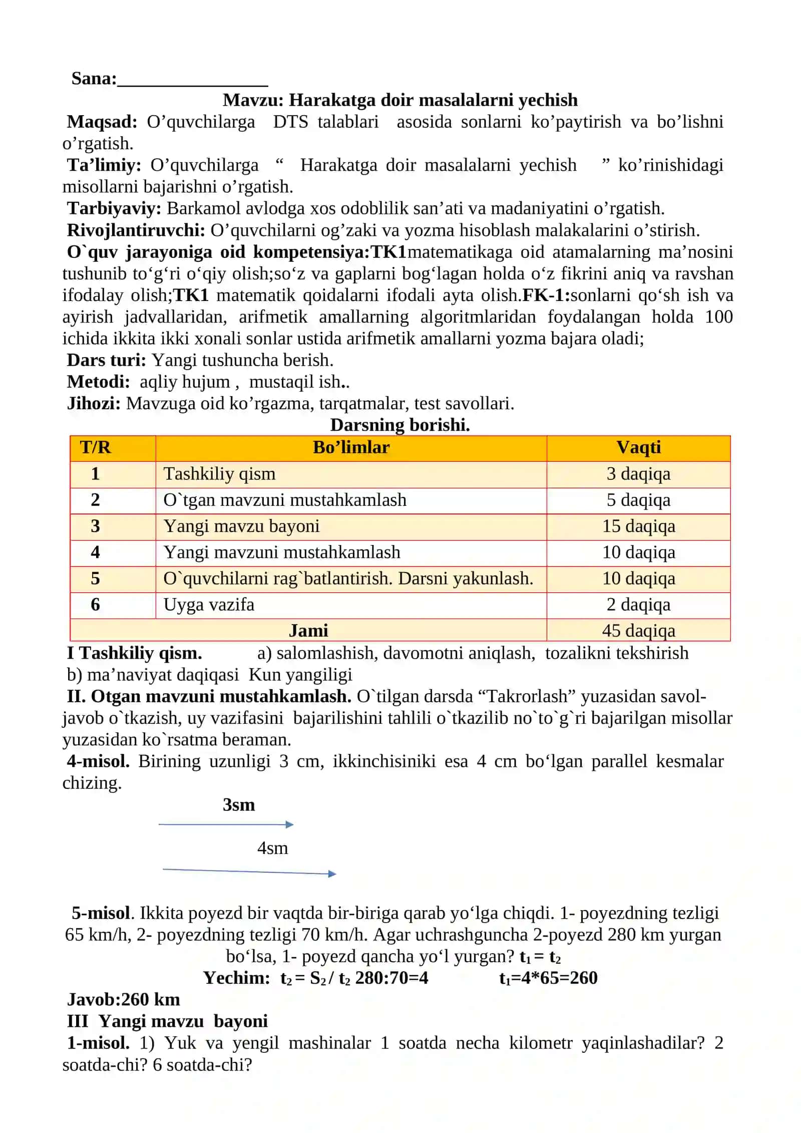 4-sinf Matematika Harakatga doir masalalar va ularni yechish dars ishlanma 2