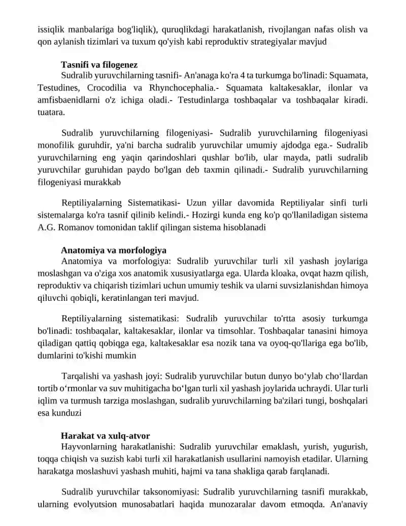 Reptiliyalarning Sistematikasi 2