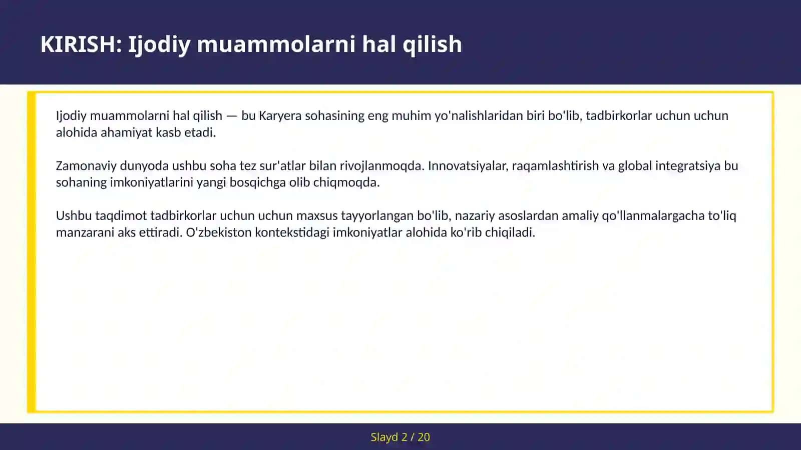 Ijodiy muammolarni hal qilish 2