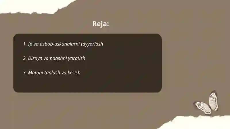 Zardo'zlik mahsulotlarini tikish jarayonlari 2