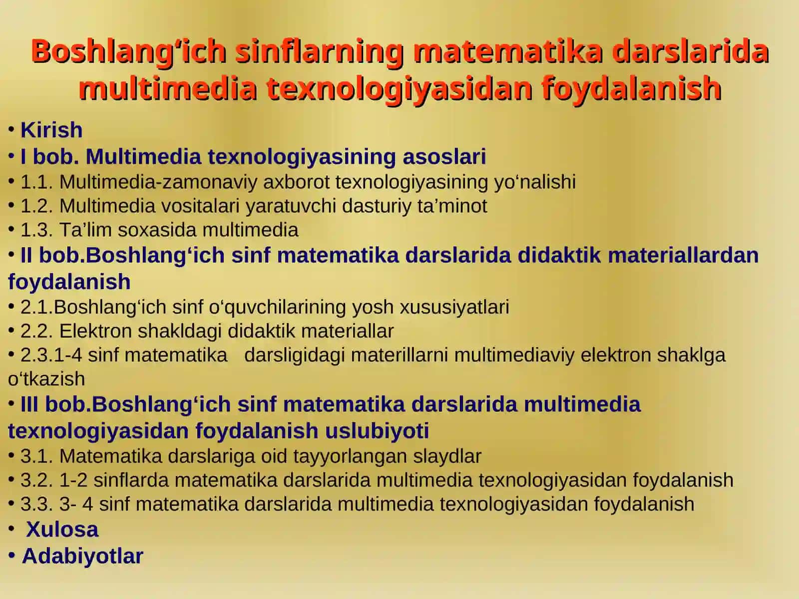 “Boshlang‘ich sinflarning matematika darslarida multimedia texnologiyasidan foydalanish” 2