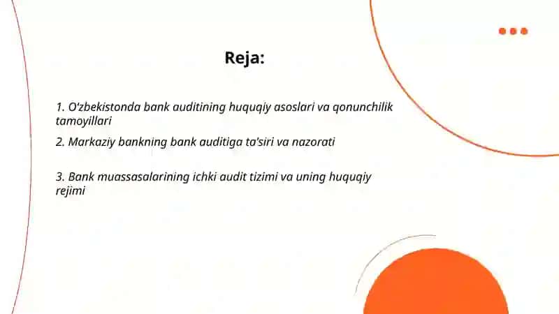 Oʻzbekiston bank auditining huquqiy-iqtisodiy asoslari va rivojlanishi 2