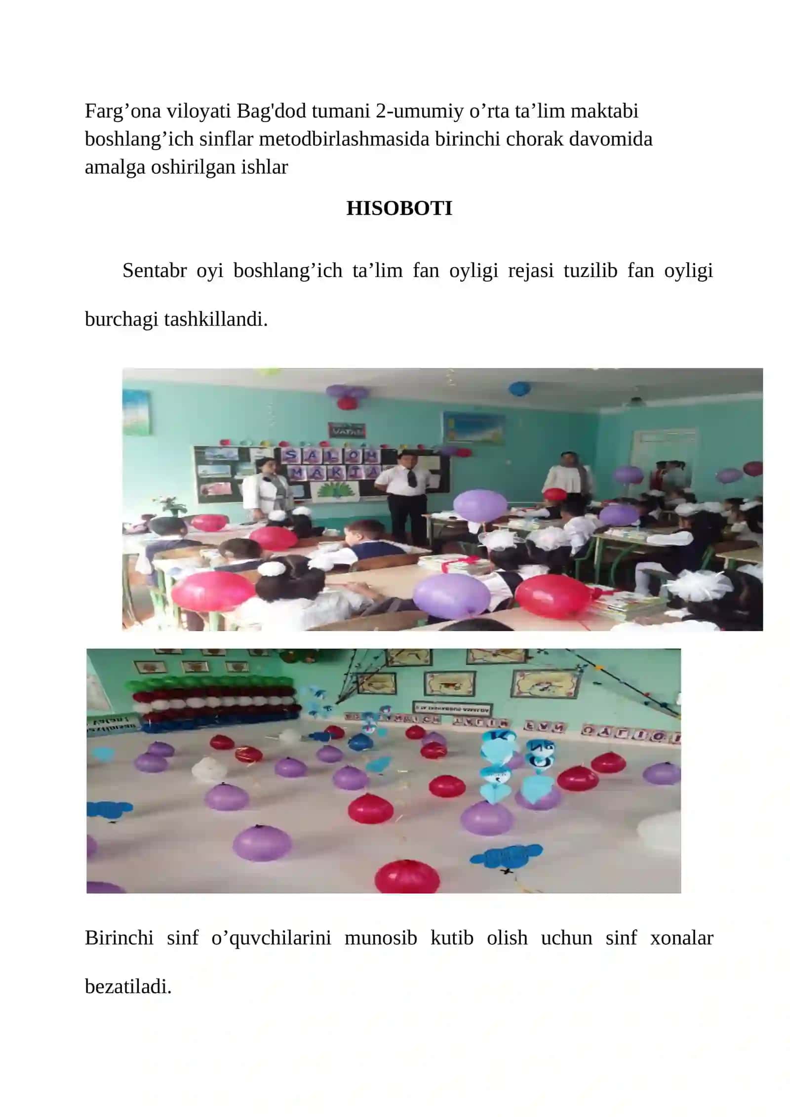 Maktab uchun chorak hisobot namuna tayyor 2