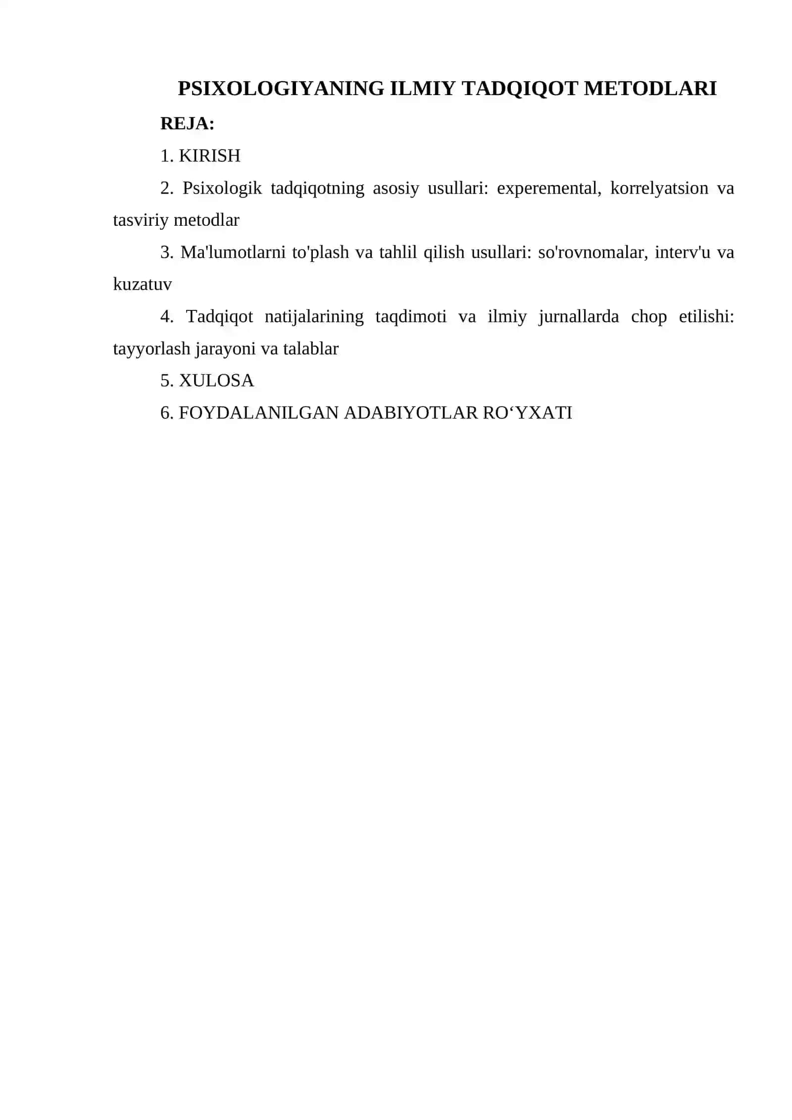 PSIXOLOGIYANING ILMIY TADQIQOT METODLARI 2