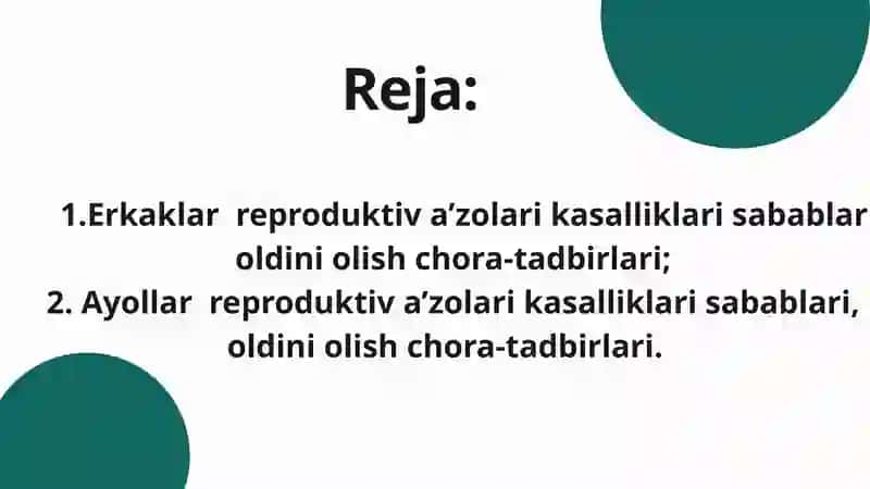 Reprotuktiv a'zolar tizimi kasaliklari 2