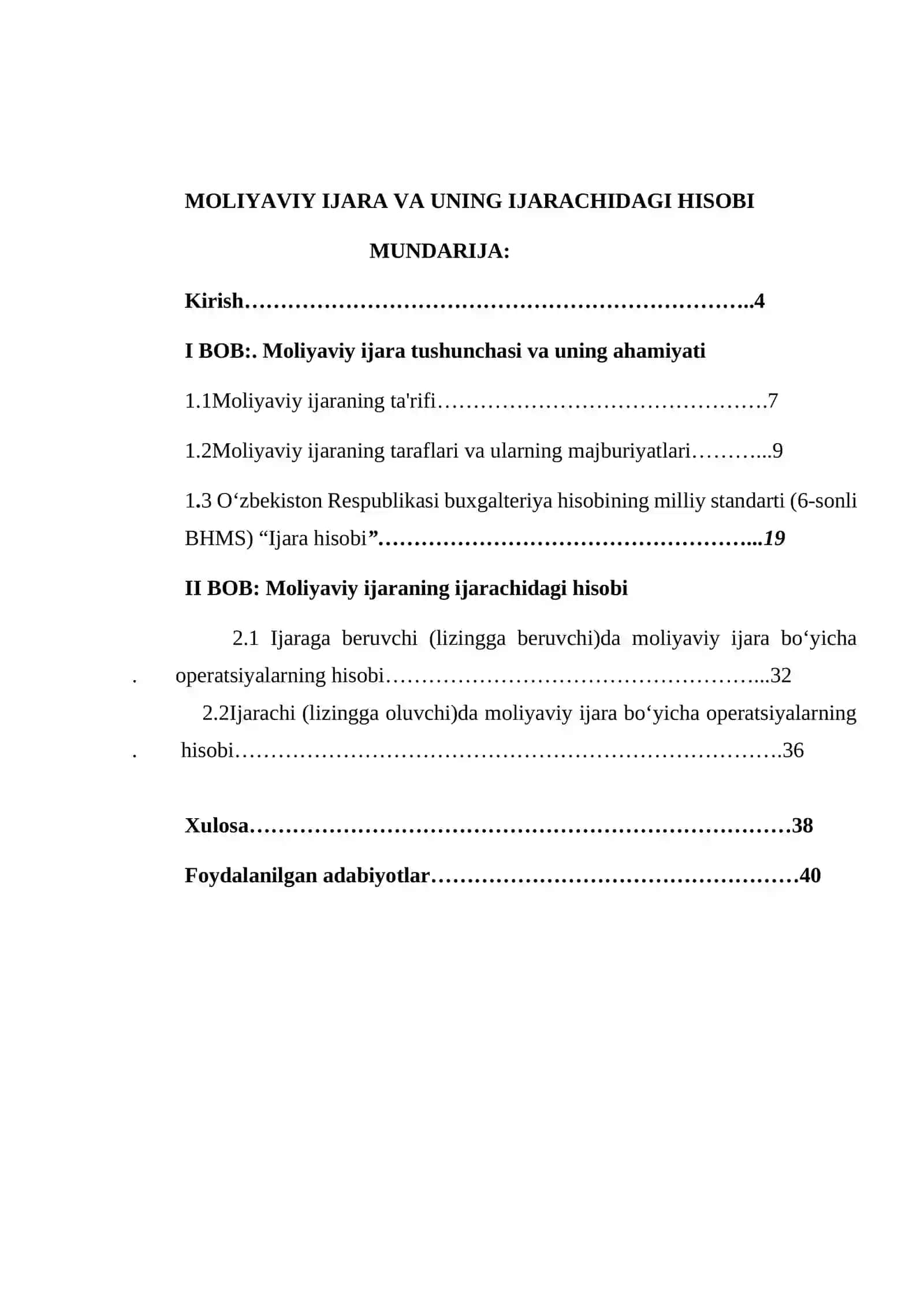 Moliyaviy Ijara va uning Ijarachidagi Hisobi 2
