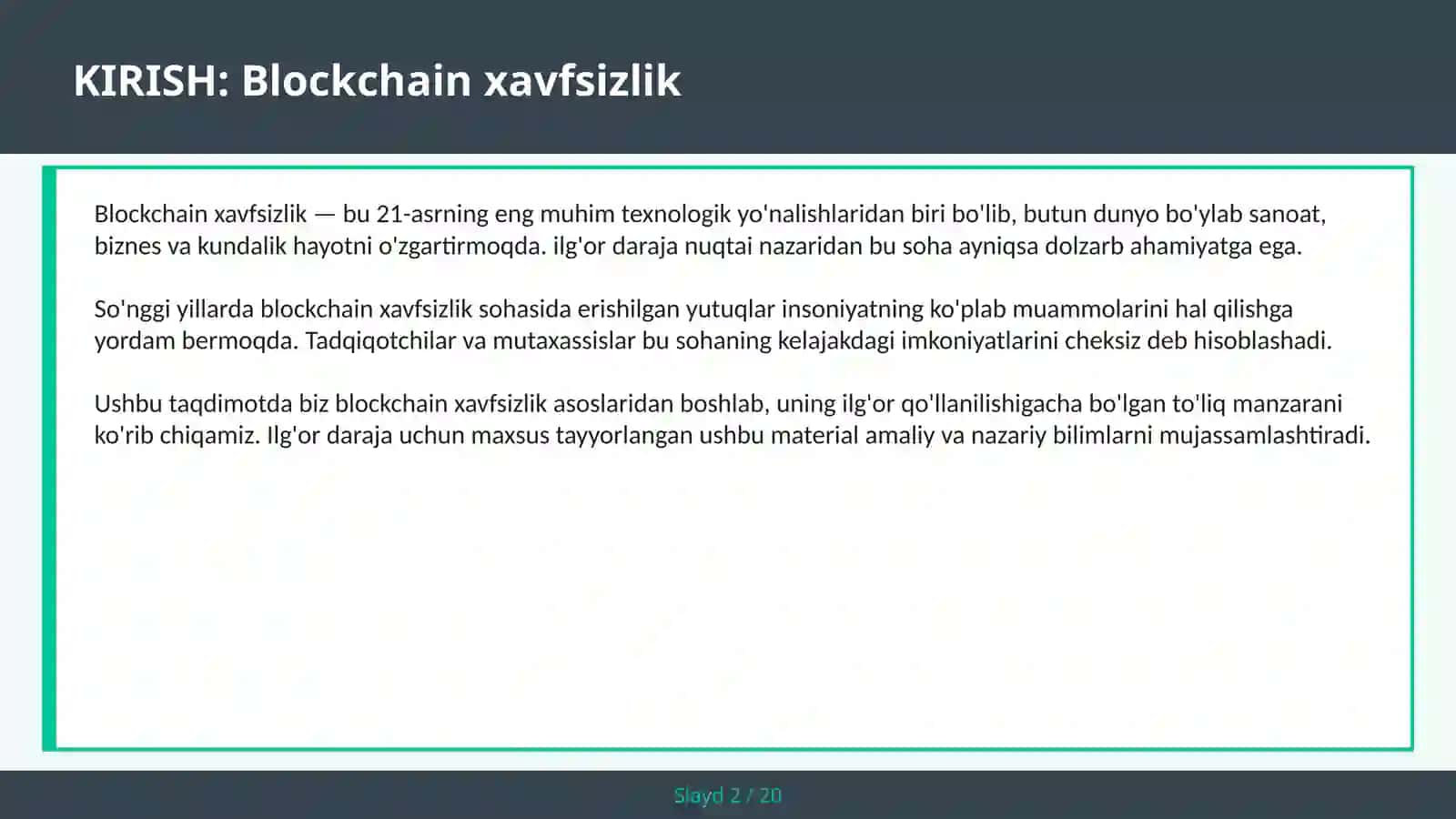 BLOCKCHAIN XAVFSIZLIK 2