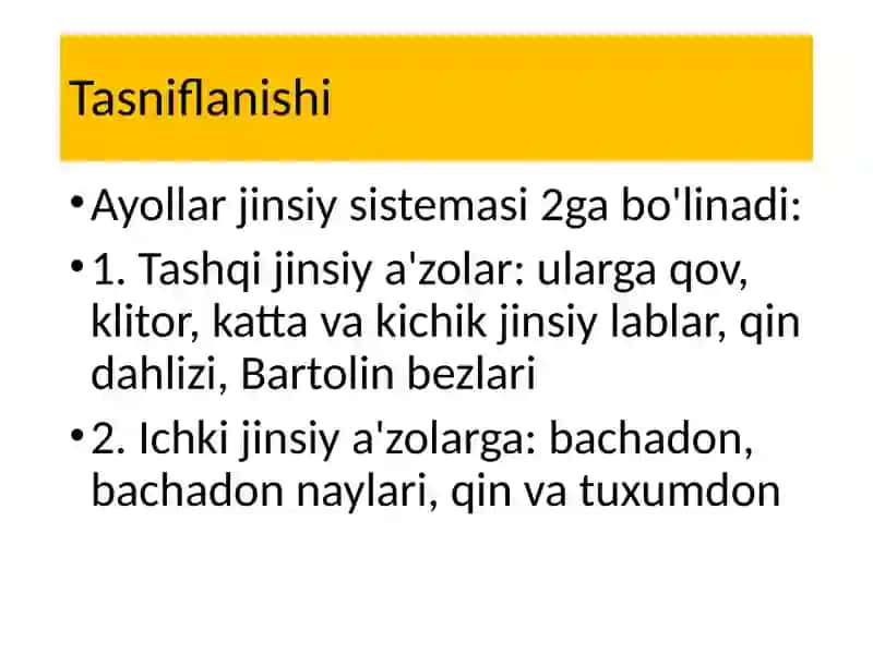 Ayollar jinsiysi sistemasi anatomiyasi 2