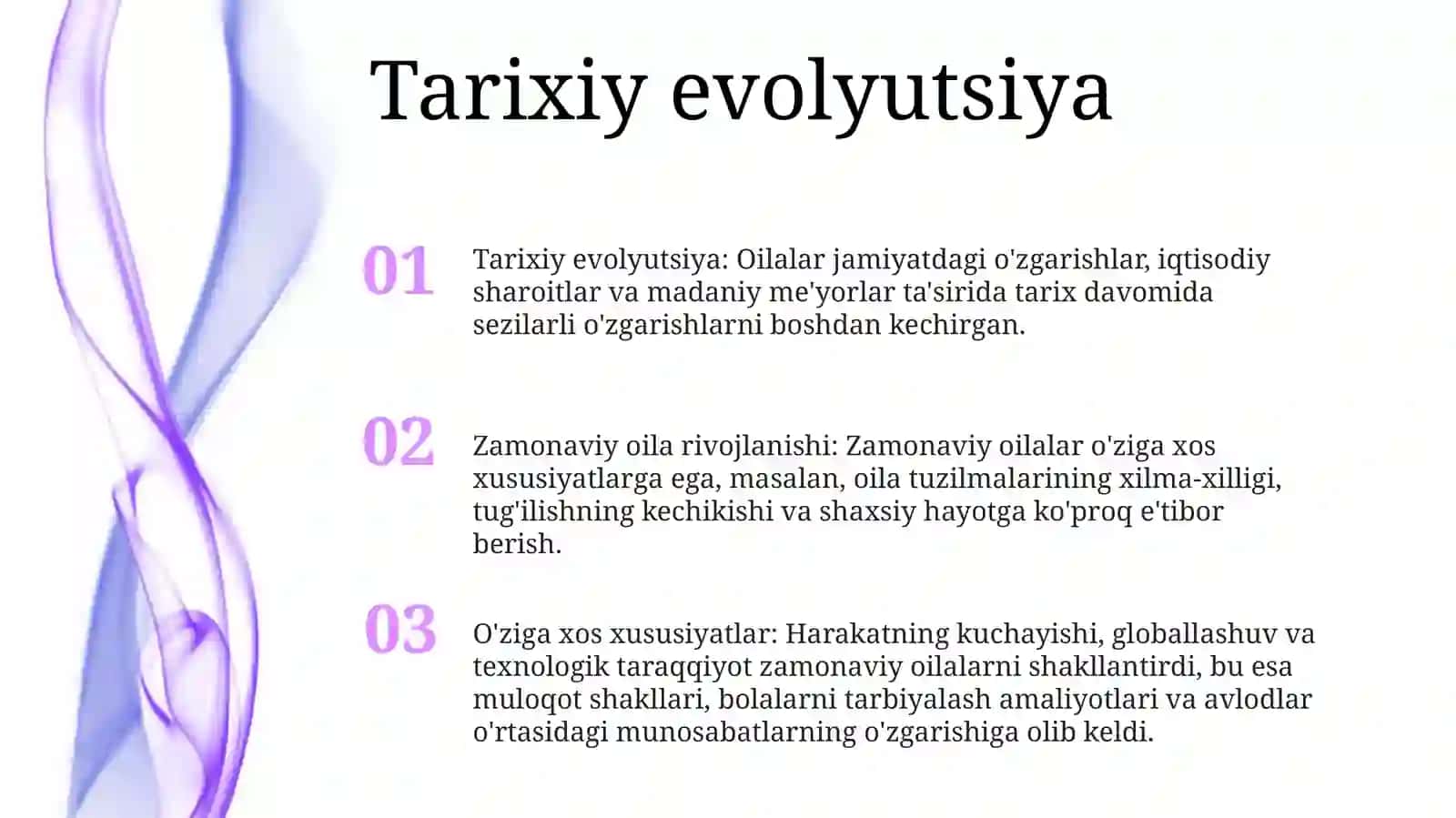 Zamonaviy Oilalar Rivojining OʻZigaXosXususiyatlari 2