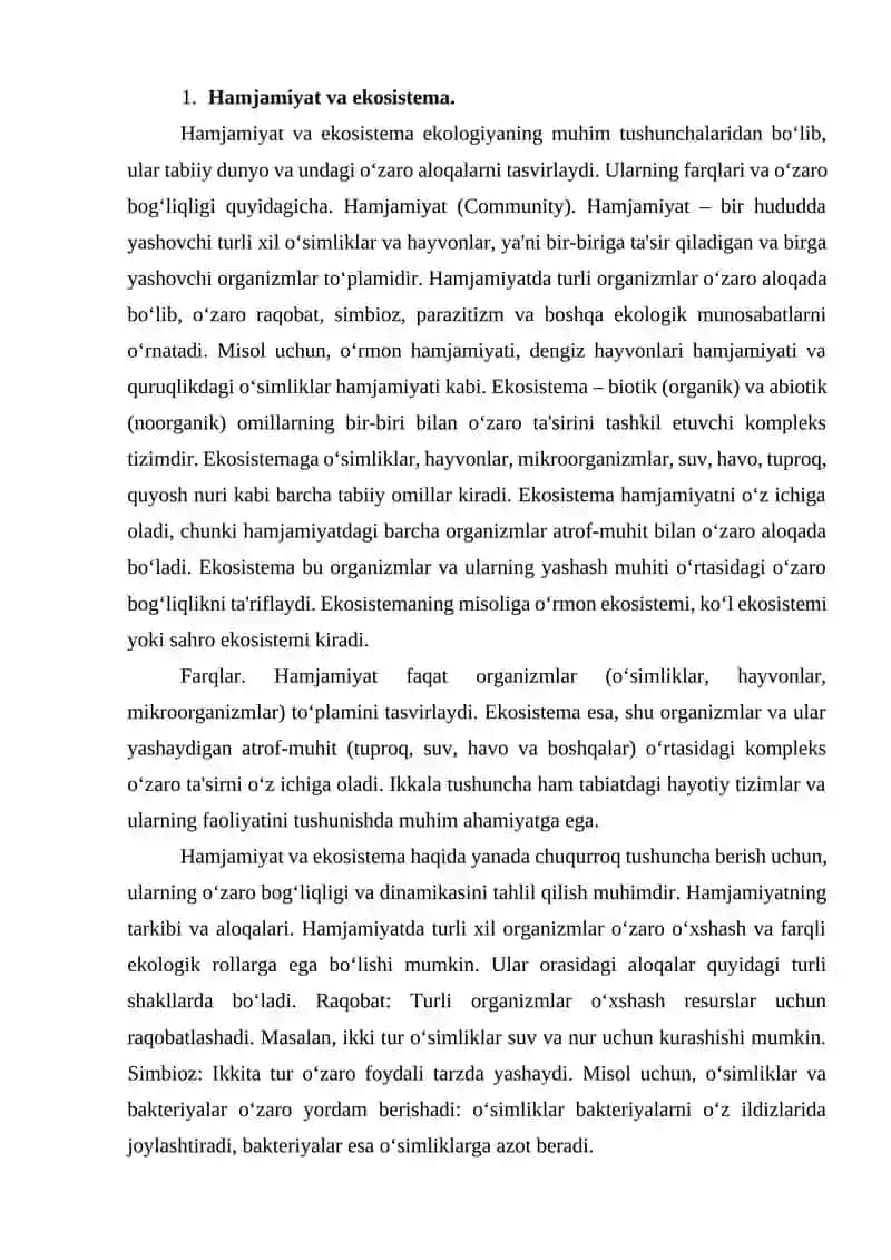 Hamjamiyat va ekosistema 2