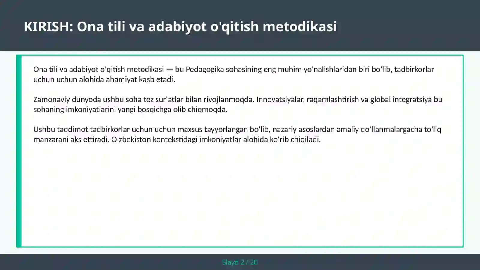 Ona tili va adabiyot o'qitish metodikasi 2