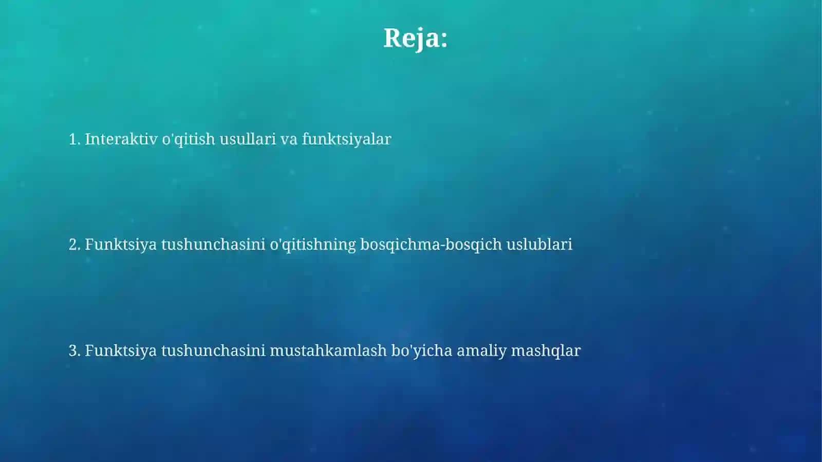 Funksiya tushunchasini o‘qitish metodikasi 2