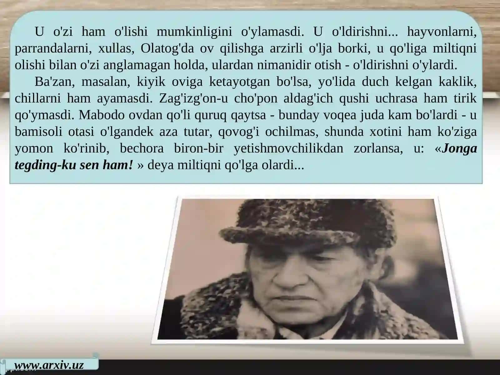 8-sinf Shukur Xolmirzayev Omon ovchining o'limi hikoya 2