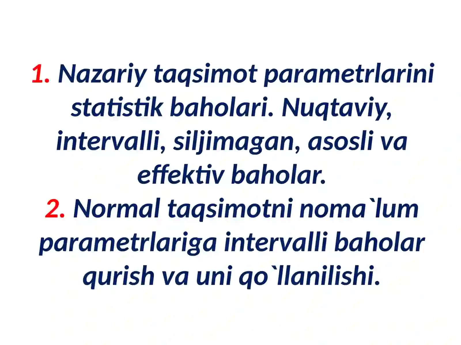 Nazariy taqsimot parametrlarining statistik baholari 2