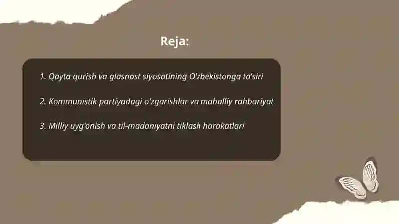 Qayta qurish va glasnost siyosatining O'zbekistonga ta'siri 2