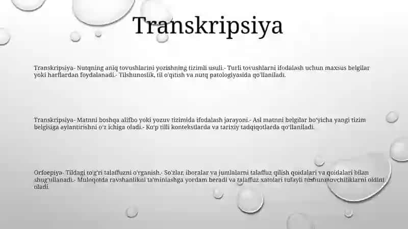 Transkripsiya, Transleratsiya, Orfoepiya 2