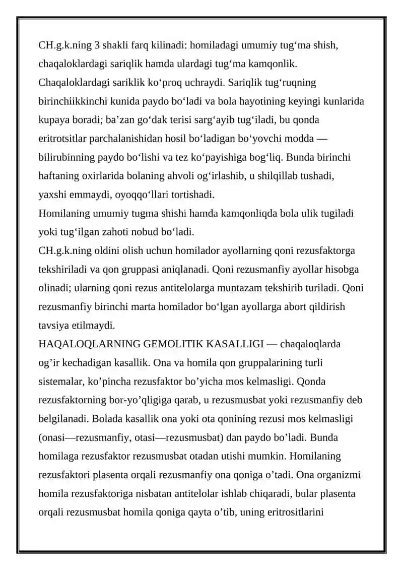 Chaqaloqlarning Gemolitik Kasalligi 2