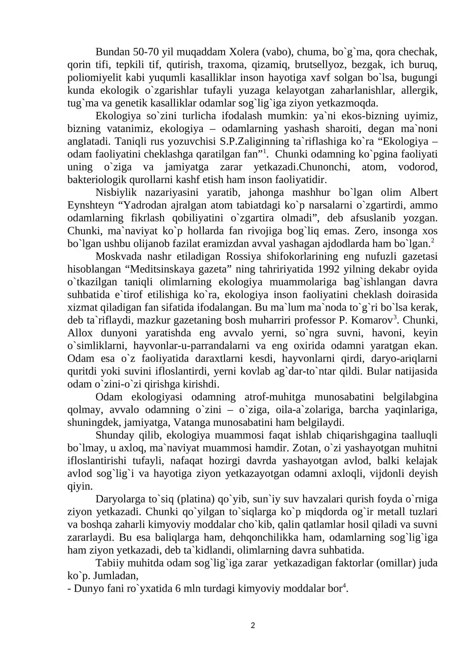 Ekologiya va aholi salomatligi 2