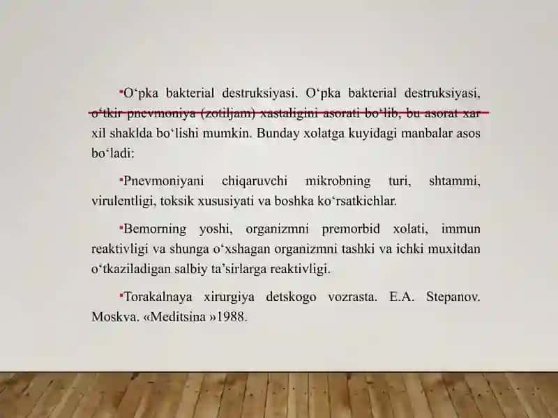 O‘PKA BAKTERIAL DESTRUKTSIYASI 2