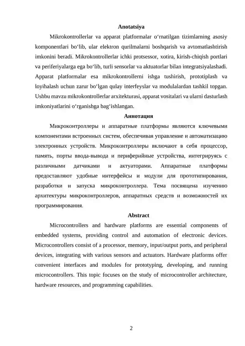 MIKROKONTRALLERLAR VA APPARAT PLATFORMALLAR. 2