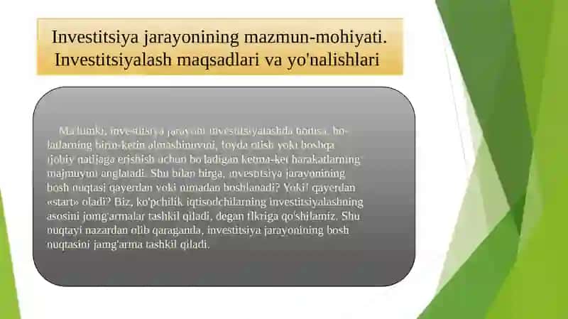 Investitsion faoliyatning tashkiliy strategiyasiReja 2