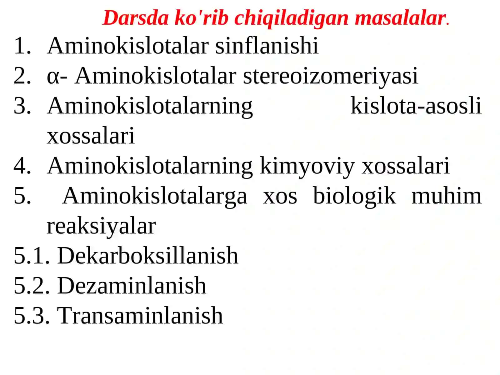 Aminokislotalarni kimyoviy va tibbiy biologik xossalar 2