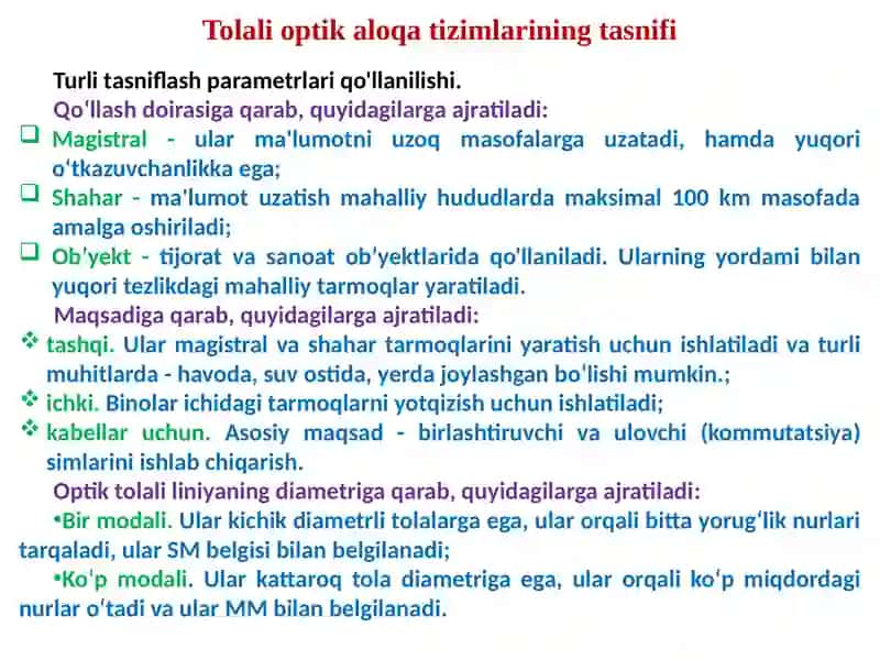 Tolali Optik Aloqa Tizimlari 2