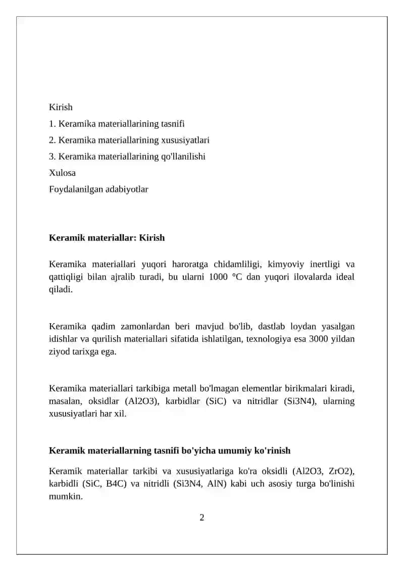 Keramika materiallarining tasnifi 2