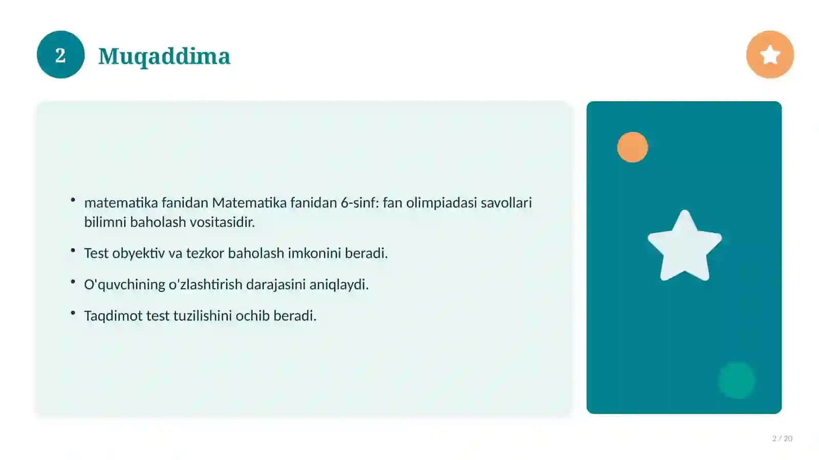 Matematika fanidan 6-sinf: fan olimpiadasi savollari 2
