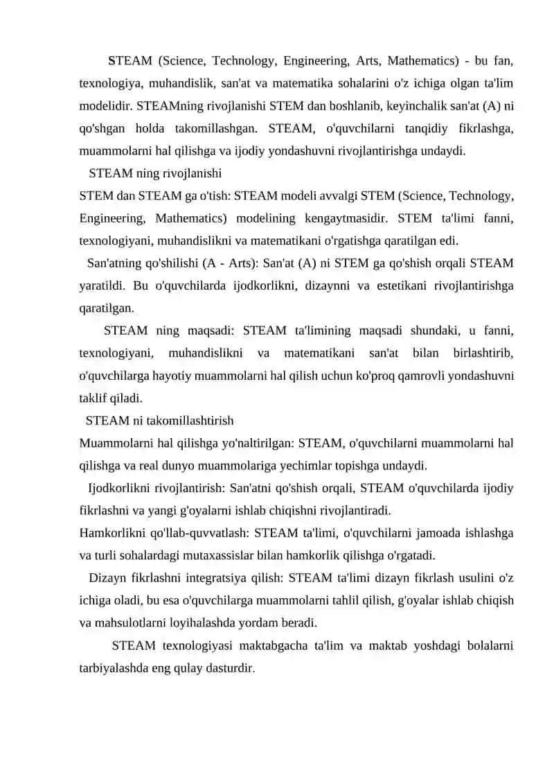 STEM va STEAMning rivojlanishi 2