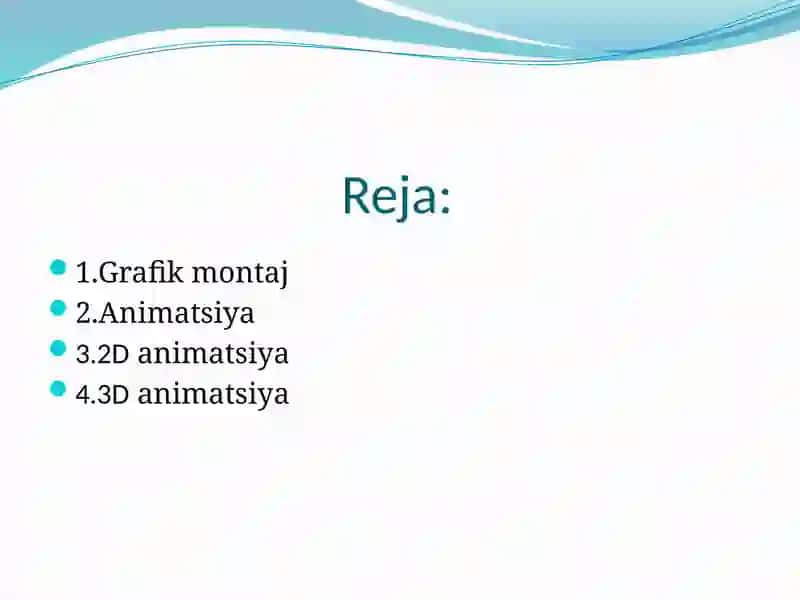 Grafik montaj va animatsiyalar ni taqdim etish da qo’llaniladigan usullar 2