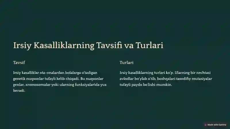 Tibbiy Genetika va Irsiy Kasalliklar 2