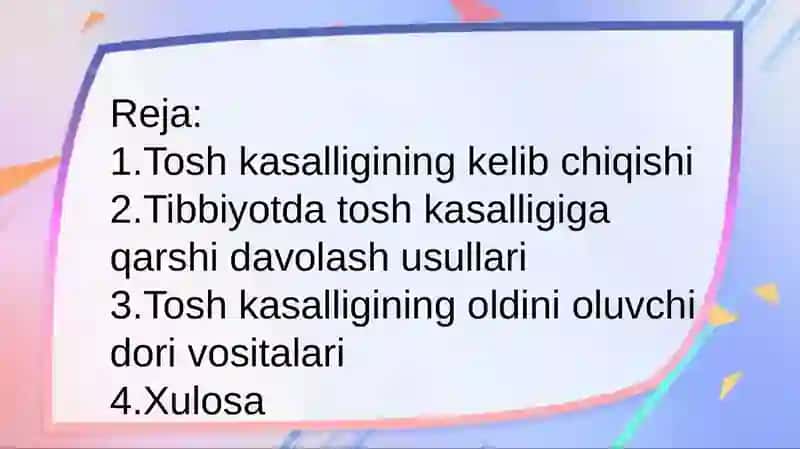 Tosh kasalligining kimyoviy asoslari 2